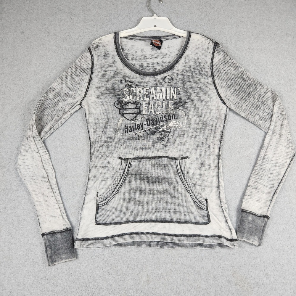 Harley Davidson Main Gate Screamin Eagle Top Womens Small Gray Graphic Pullover